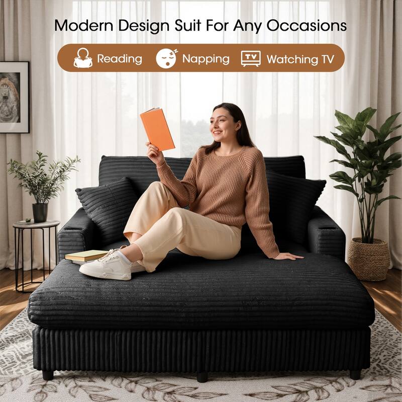 GDFStudio - Polyester 50.9" Loveseat Chaise with Cup Holders