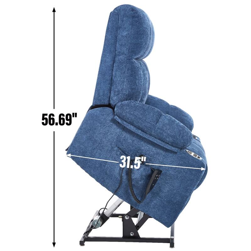 Dual Motor Chenille Power Lift Recliner Chair, Heavy Duty Motion Mechanism with Massage and Lumbar Heating, Dual Cup Holders