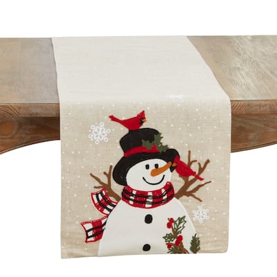 Linen Blend Snowman Table Runner - 16"x70"