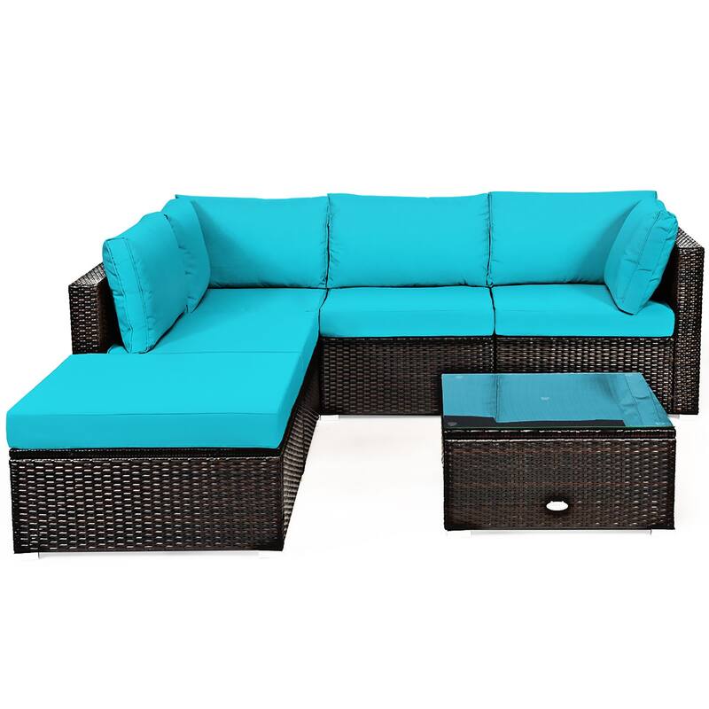 Costway 6PCS Outdoor Patio Rattan Furniture Set Cushioned Sectional