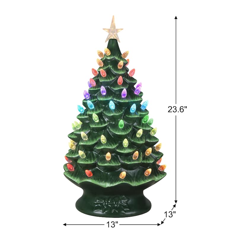 24 in. Nostalgic Ceramic Tree with RGB Lightshow - Green