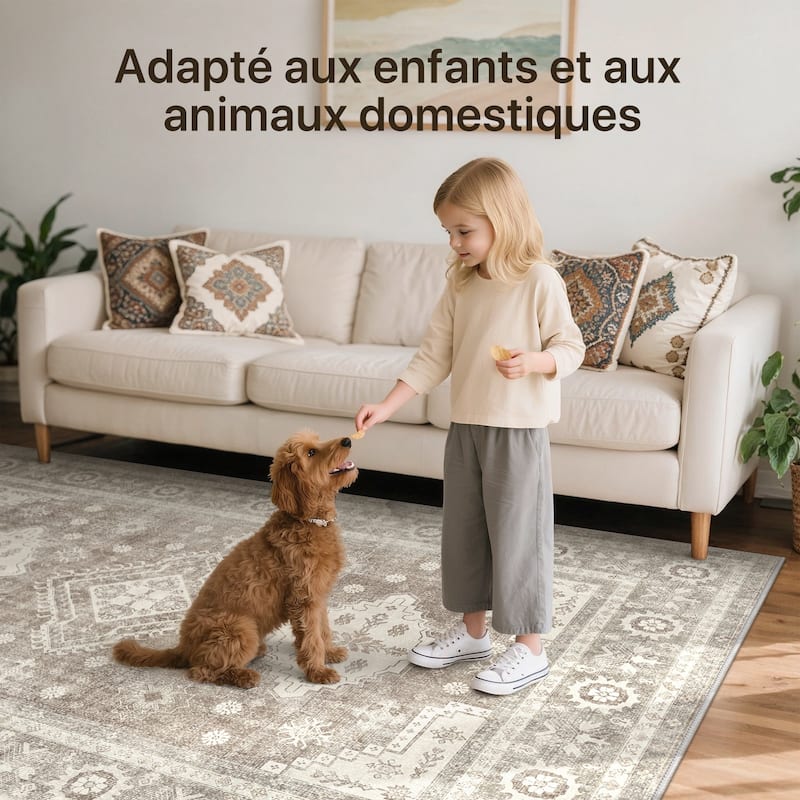 Mcow Sage Green Boho Pattern Ultra-Thin Low-Pile Washable Non-Slip Area Rug