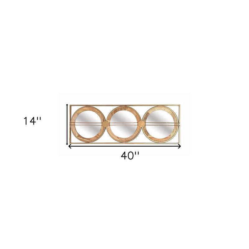 HomeRoots 14" Brown and Gold Aluminum and Wood Geometric Framed Accent Mirror - 40' X '14' X '0.7