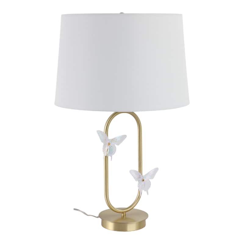 Metal Table Lamp Iridescent Butterfly Accents Fabric Shade - 24" Gold - 15" x 15" x 24"
