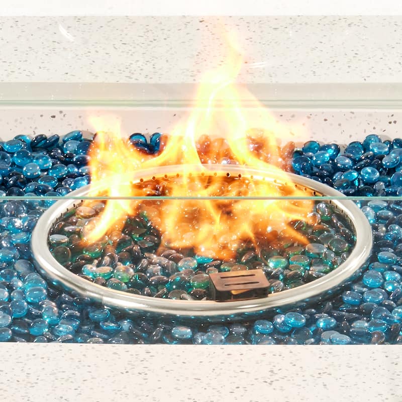 COSIEST Outdoor Square Fire Pit Table w Wind Glass, Fire Glass