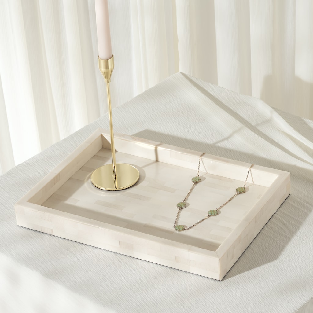 SAFAVIEH Home Sabi Antique Ivory/Faux Bone Resin 14.2"W x 10"D x 1.5"H Rectangle Tray