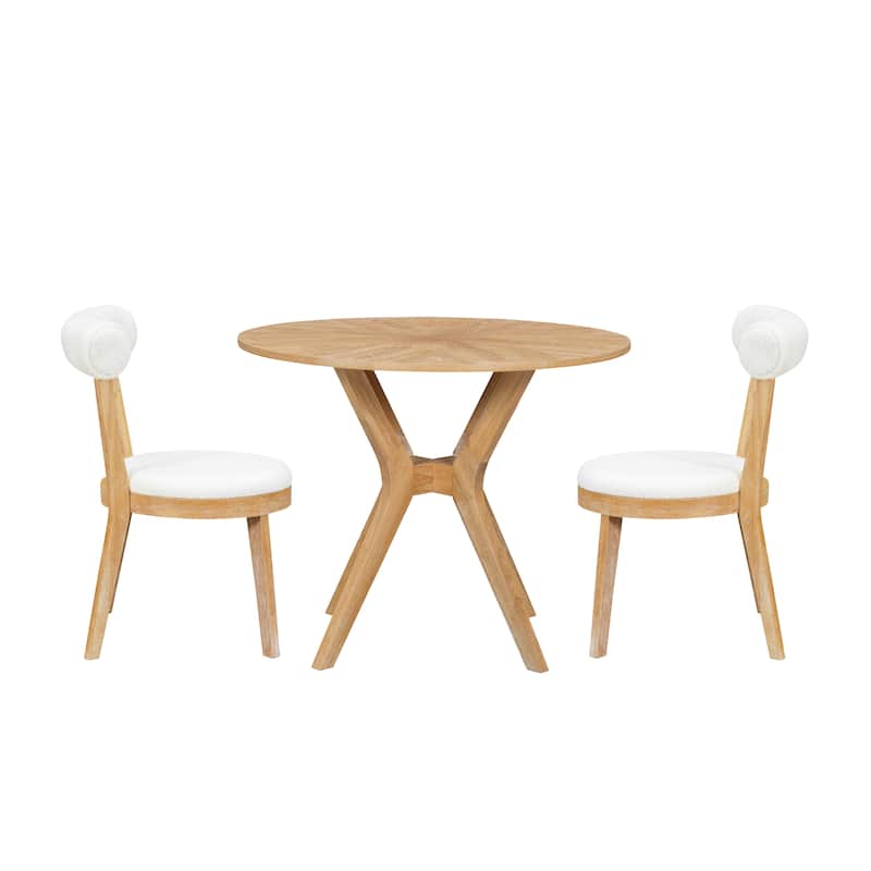 Modern 39.4" Round Dining Table Set with 2 Chairs, Intersecting Wooden Legs, Rubberwood & Plywood Construction