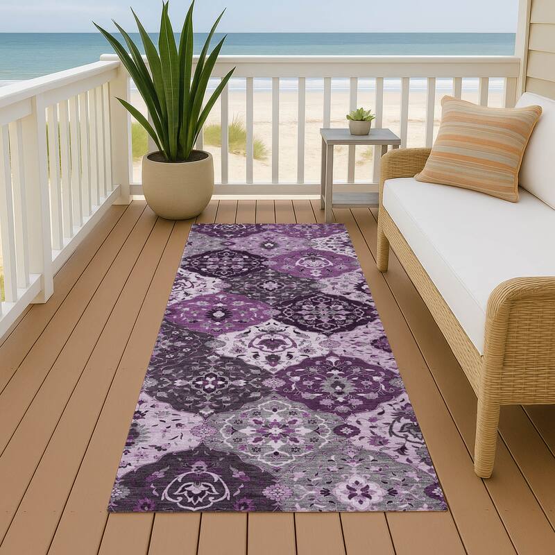 Machine Washable Indoor/ Outdoor Traditional Panel Chantille Rug - Purple - 2'3" x 7'6"