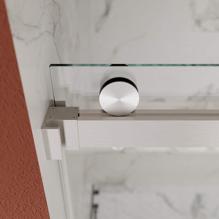 DeerValley 56" - 60" W x 76" H Double Sliding Frameless Shower Enclosure, Stainless Steel Accessories