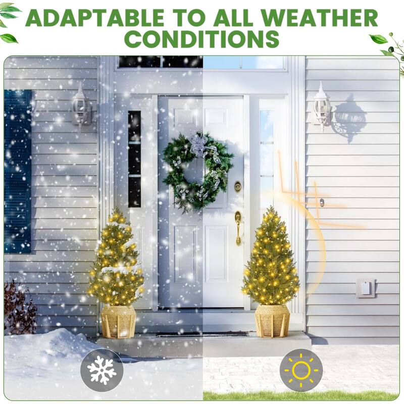 2 Pcs 4 FT Artificial Cedar Trees, Artificial Cypress Topiary Tree with Cement Flower Pot