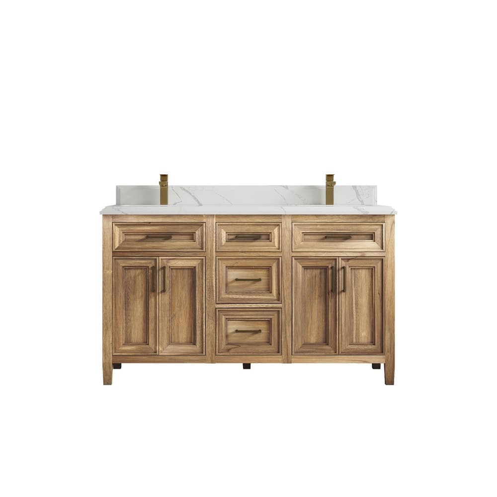 Willow Collections 60 in. W x 22 in. D Santa Monica Teak Double Sink Bathroom Vanity with Countertop