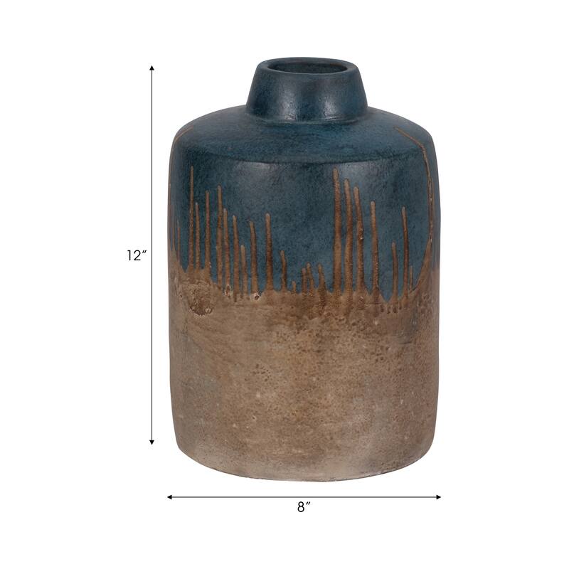 Sagebrook Home Terracotta 2-tone Vase, Blue/Ivory Finish, Home Decor, and Centerpiece Displays