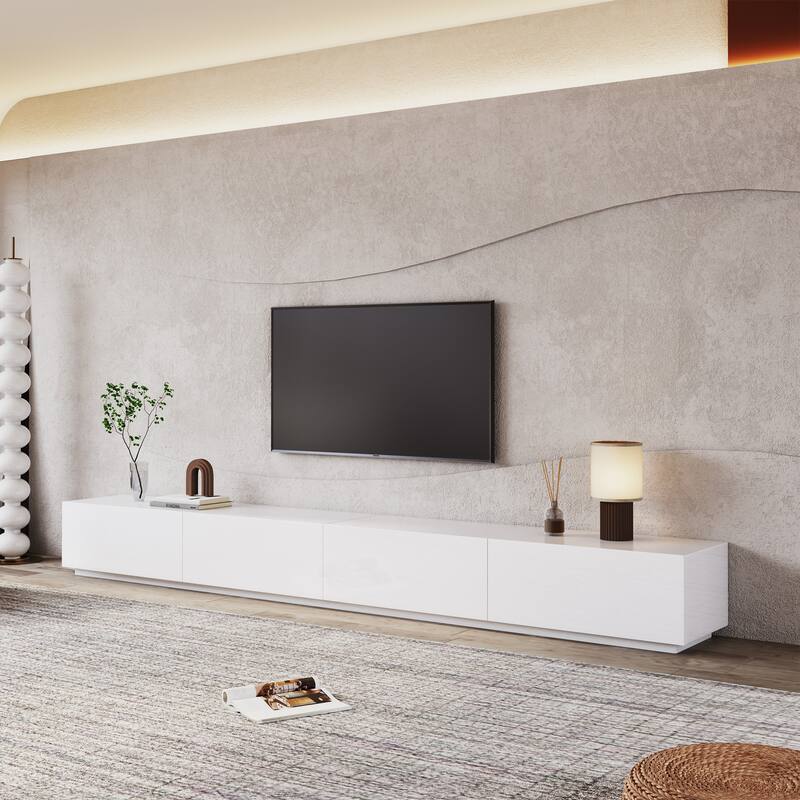 Minimalist Wood TV Stand with 4 Drawers, Modern Long Media Console for up to 100 Inch, Fully Assembled - 78.74'' - White