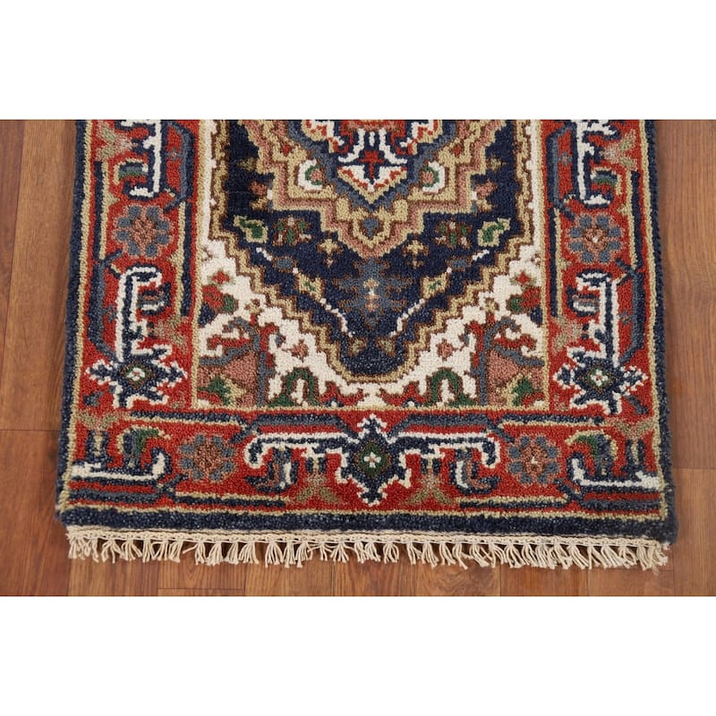 Navy Blue Heriz Serapi Indian Accent Rug Handmade Wool Carpet - 2'0" x 3'0"