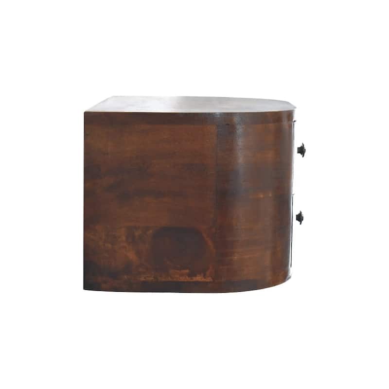 HomeRoots 18" Brown Solid Wood Round Two Drawer Floating Nightstand