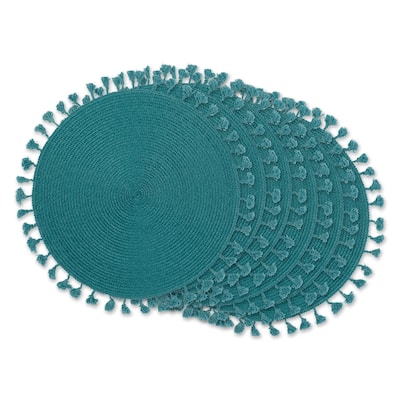 DII Nautical Blue Round Fringed Placemat Set/6