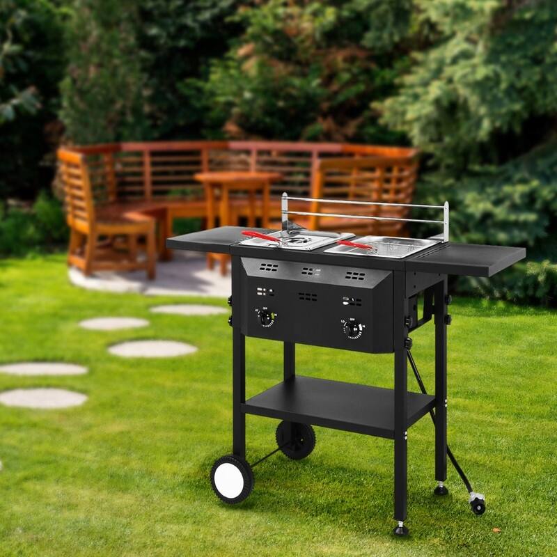 Propane Deep Fryer In Black With Rolling Cart And Storage Shelves For Outdoor Backyard Cooking Frying - N/A