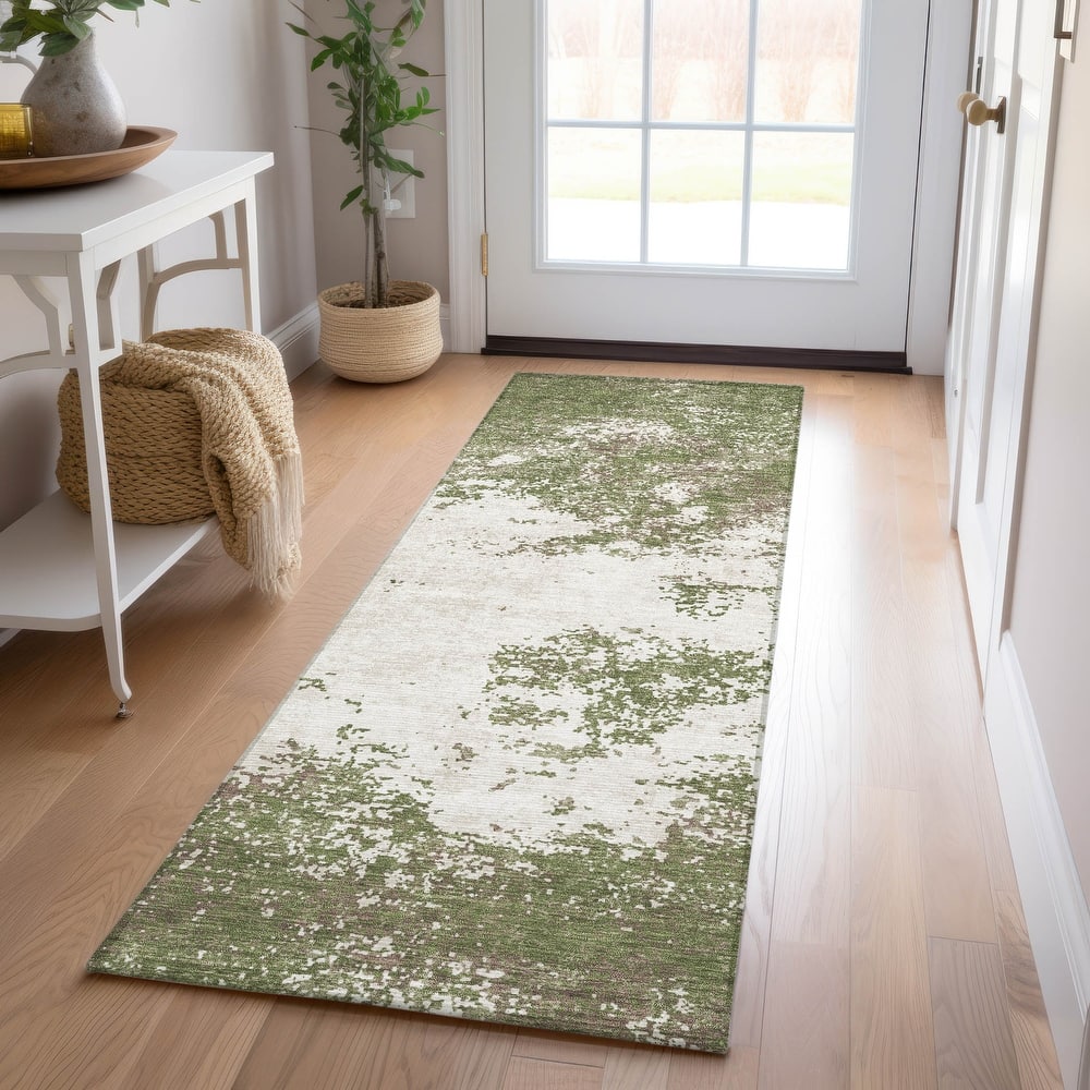 Machine Washable Indoor/ Outdoor Abstract Pixels Chantille Rug