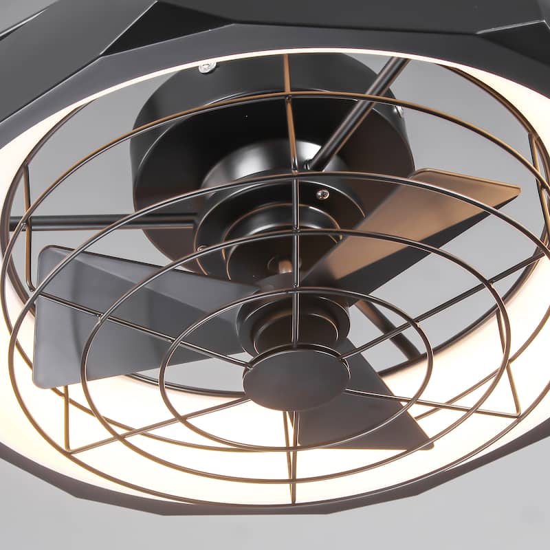 20" Industrial Black Integrated LED Caged Ceiling Fan Wall Mounted Fan with Light