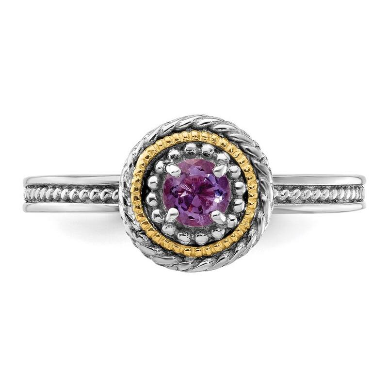 Curata 2.25mm 925 Sterling Silver Polished Prong set and 14k Stackable Expressions 925 Sterling Silver Amethyst Ring