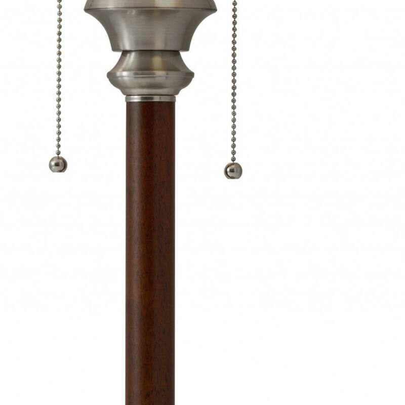 Brown Walnut Wood and Silver Metal Table Lamp with White Glass Dome Shade - 13.5” x 13.5” x 22.5” (D x W x H)