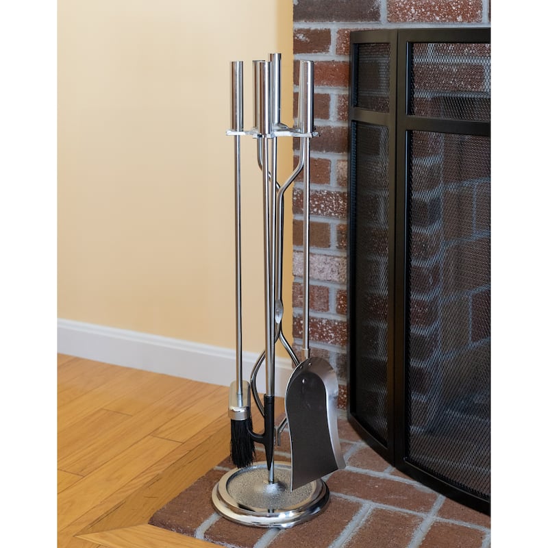 Achla Designs Neoclassic Set of 4 Fireplace Tools w/Round Base, 30 Inch Tall