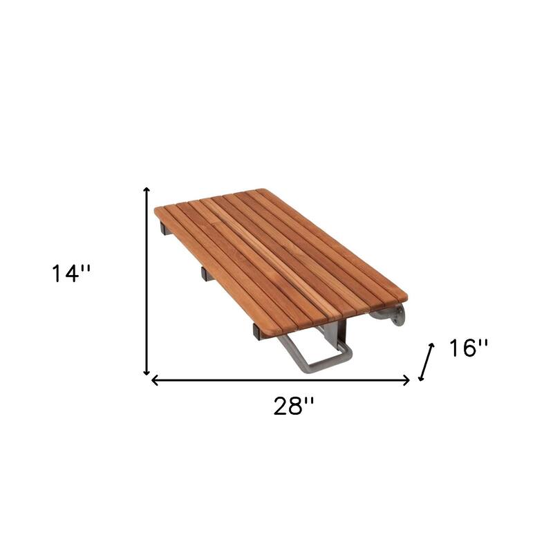 HomeRoots 28" Brown Premium Wall Mount Teak Shower Bench