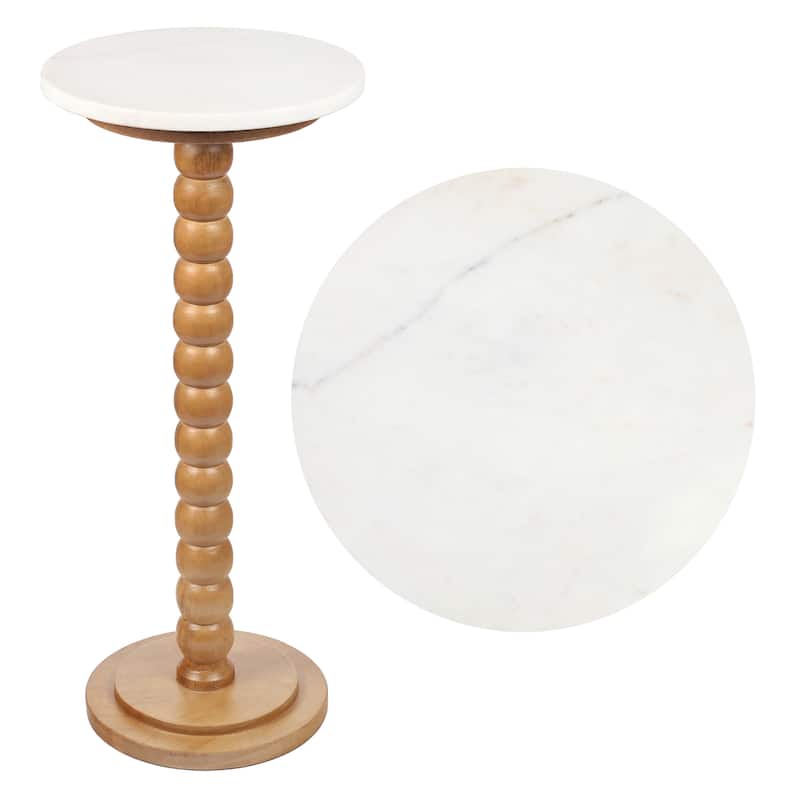 JONATHAN Y Monroe 24.25″ Farmhouse Spindle Wood Drink & End Table w/ White Marble Top