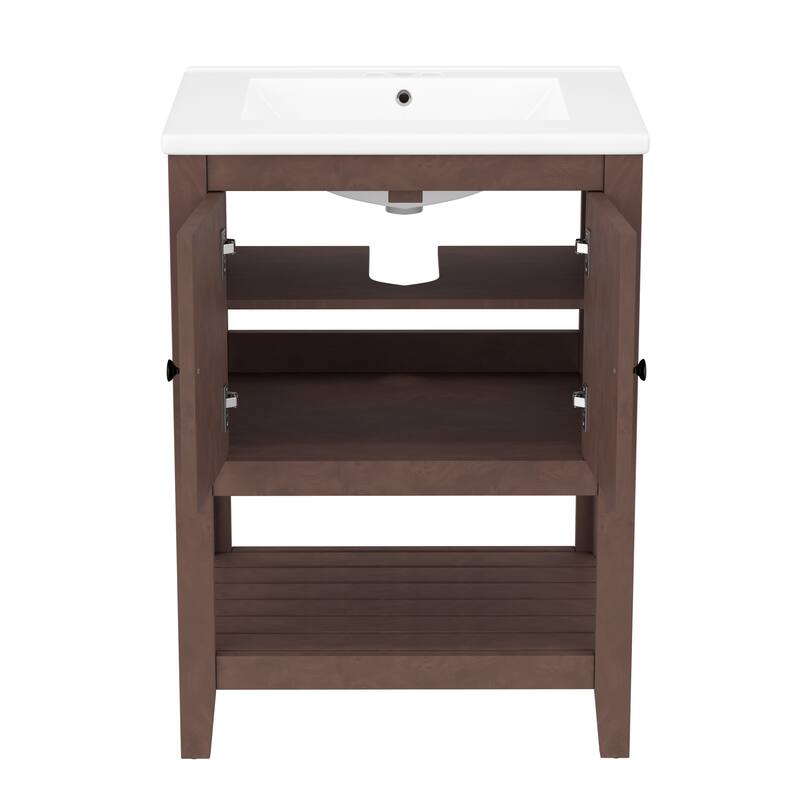 GDFStudio - Genevieve 24" Modern Bathroom Vanity with Ceramic Sink and Solid Wood Frame, Open Shelf Design