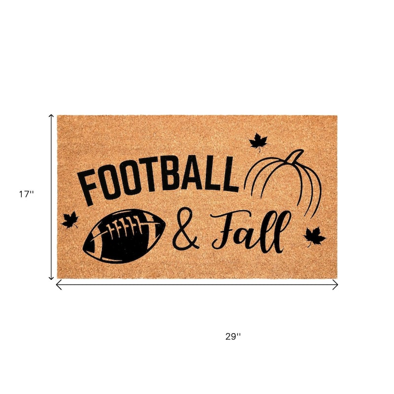 HomeRoots 17" X 29" Natural And Black Football Fall Outdoor Coir Door Mat - 17.00' X '29.00
