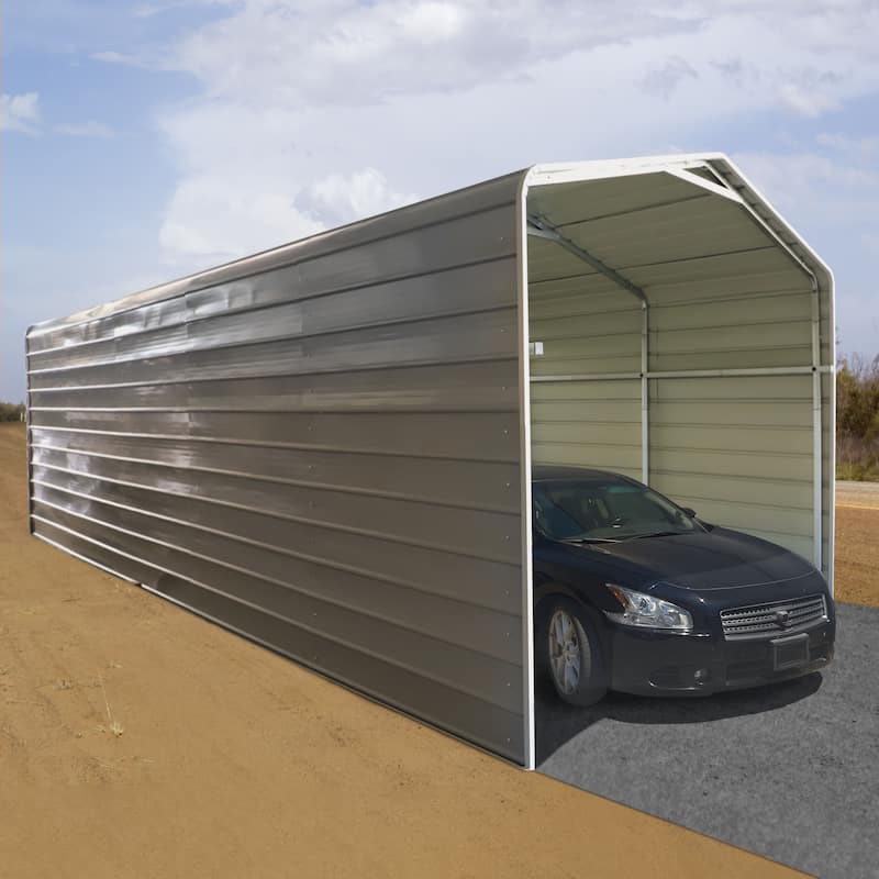 ALEKO Galvanized Steel Carport Canopy Shelter with Sidewalls 12 x 28 feet Grey
