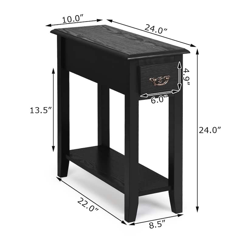 Gymax 2 Tier End Bedside Sofa Side Table Narrow Nightstand w/Drawer - See Details