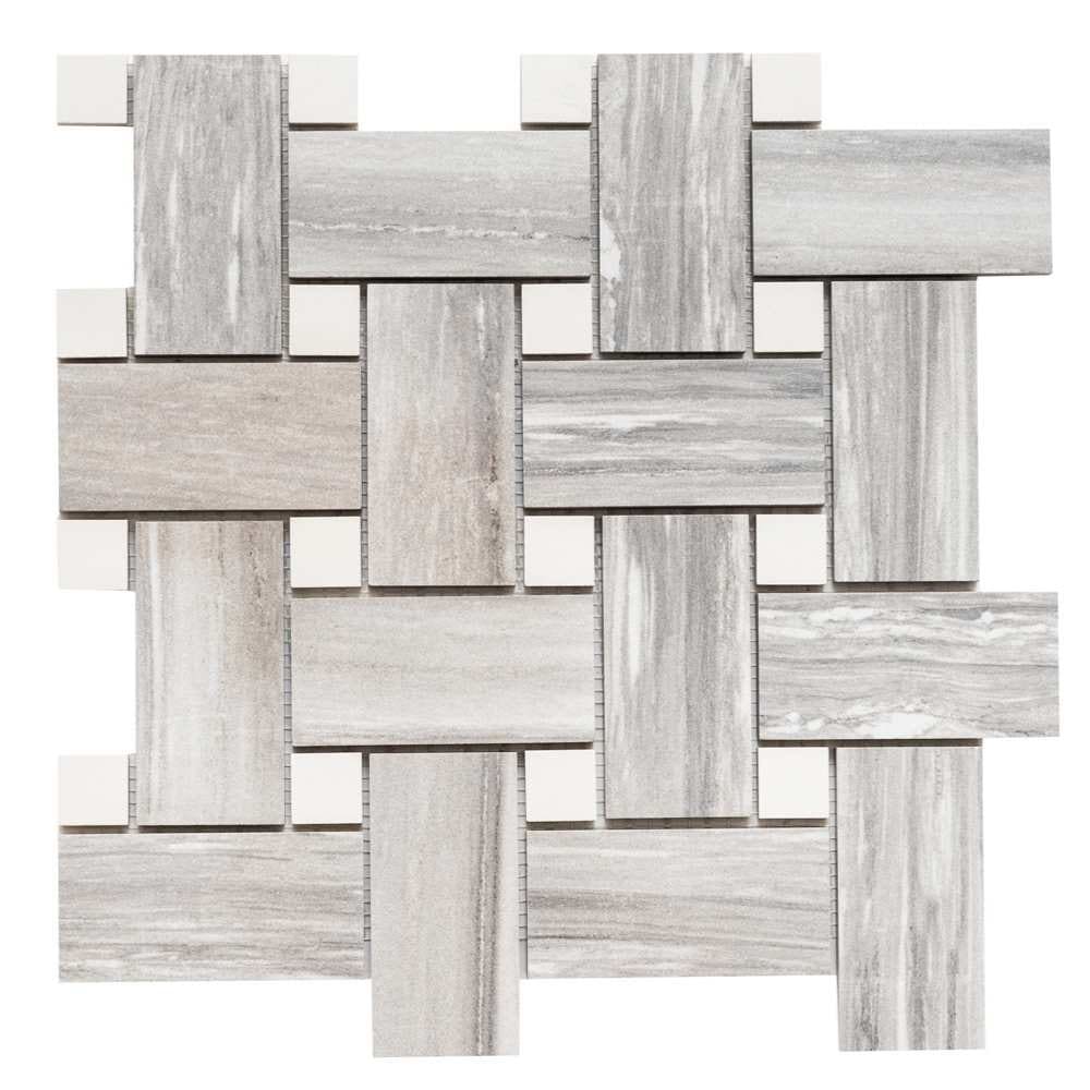Apollo Tile (Sample) Indigo Porpoise Gray 4-in x 4-in Polished Marble Basketweave Marble Look Floor and Wall Tile