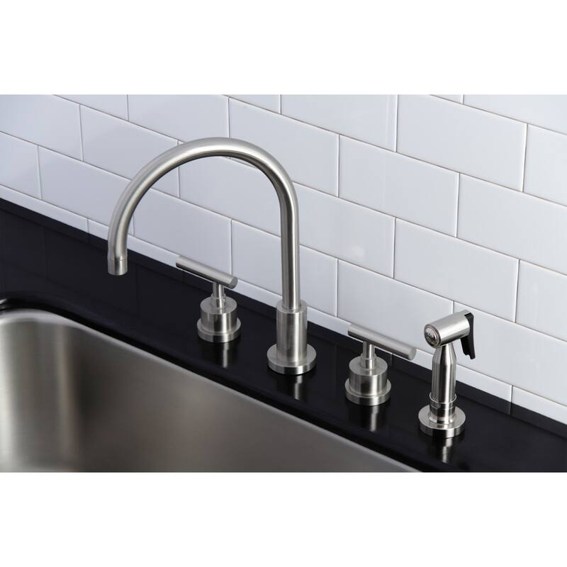 Manhattan Deck Mount Widespread Kitchen Faucet with Brass Sprayer