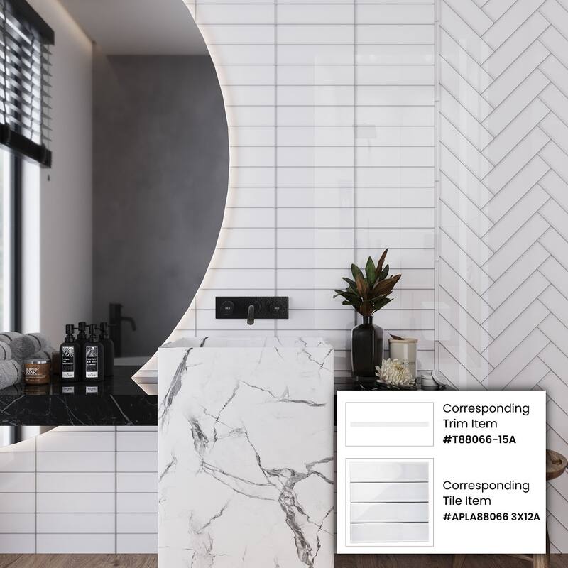 Apollo tile 3" x 12" Colorway Glossy White Glass Tile (5 sq ft/case) - 20 Pack