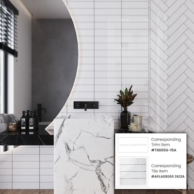 Apollo tile 3" x 12" Colorway Glossy White Glass Tile (5 sq ft/case) - 20 Pack