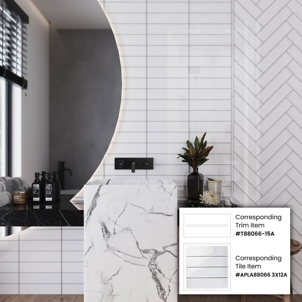 Apollo tile 3" x 12" Colorway Glossy White Glass Tile (5 sq ft/case) - 20 Pack