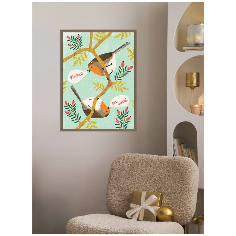 Kate and Laurel Sylvie Framed Canvas Winter Robins by Tania Garcia