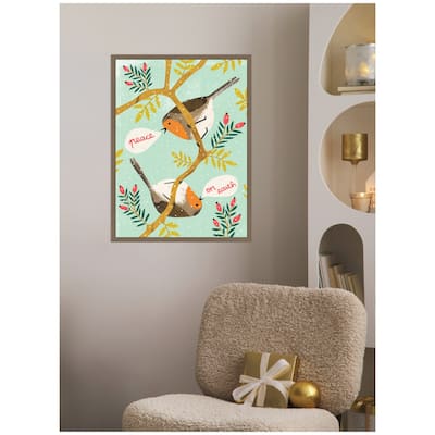 Kate and Laurel Sylvie Framed Canvas Winter Robins by Tania Garcia