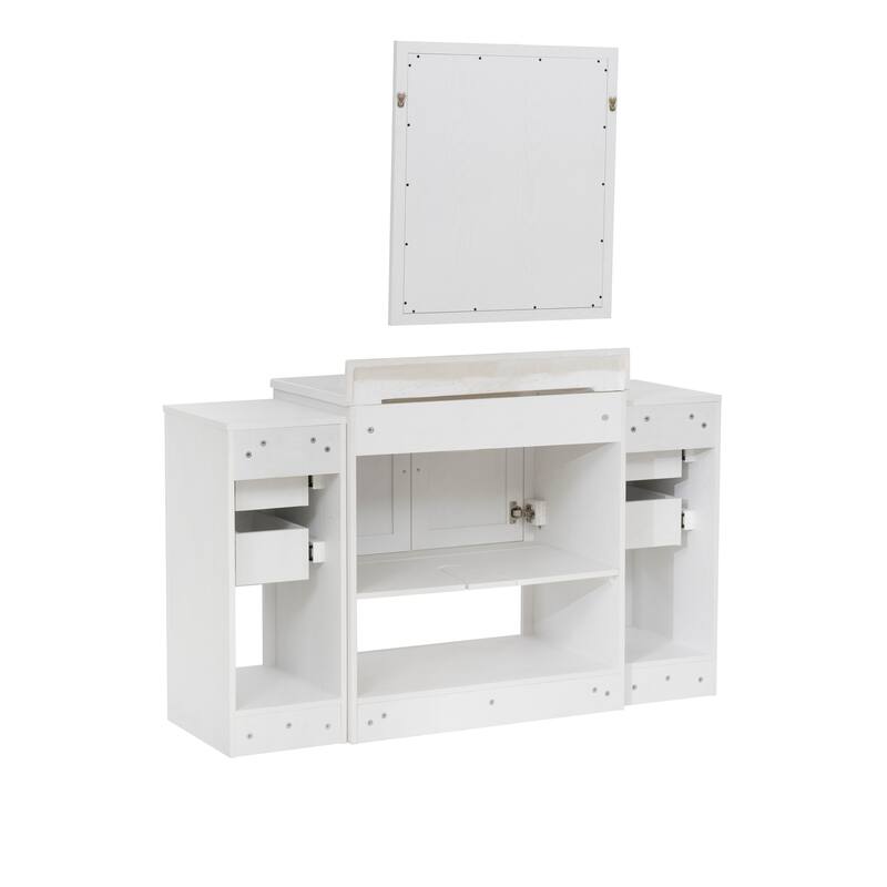 Linon Blakely Vanity with Mirror and Dual 12-inch Side Cabinets