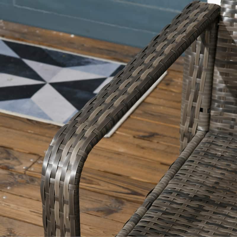 Outsunny 3 Piece PE Rattan Wicker Bistro Set with Cushions, Conversation Furniture Set for Backyard, Garden, Patio
