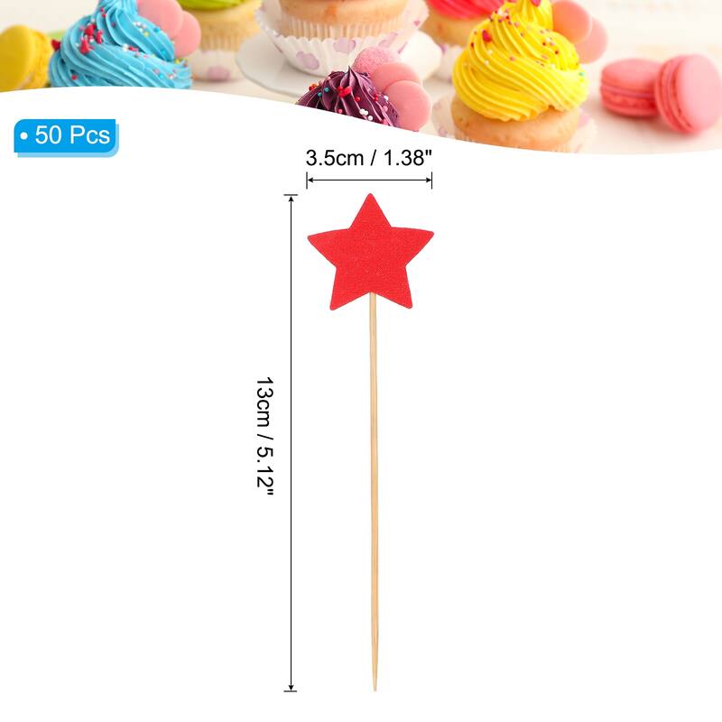50Pcs Little Star Cupcake Toppers,Star Cupcake Picks Birthday Decoration - Red