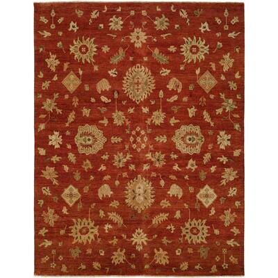Transitional Red Hand-Knotted Wool Area Rug