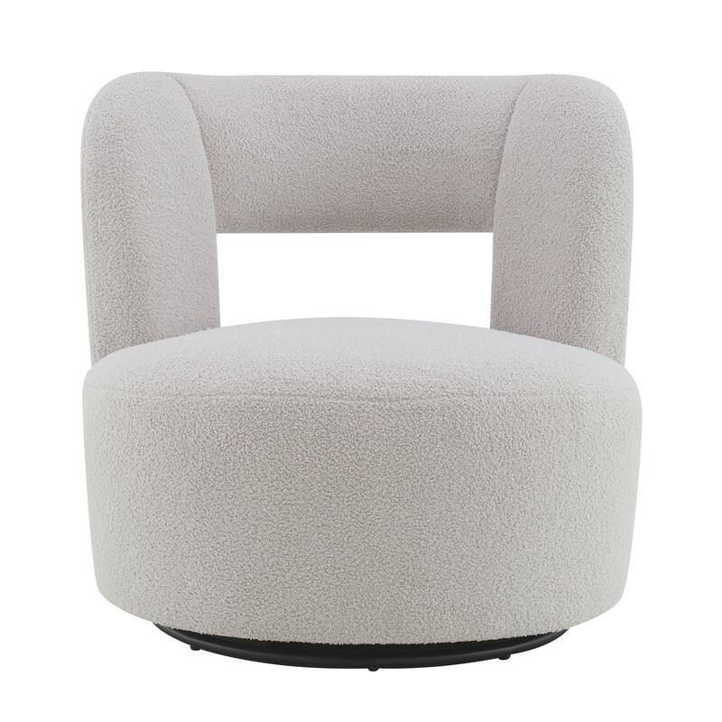 Swivel Barrel Chair with Soft Teddy Fabric, Comfy Round Accent Chair for Living Room