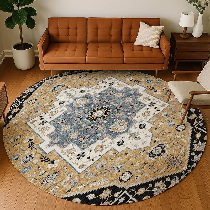 Machine Washable Indoor/ Outdoor Traditional Kolkata Chantille Rug