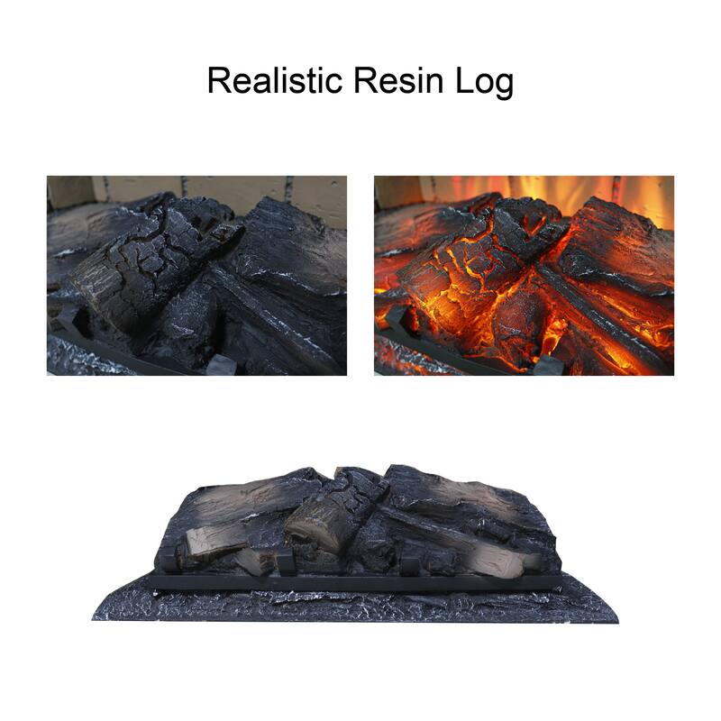 23-Inch Infrared Quartz Heater Fireplace Insert with Realistic Wood Log & Brick Design, Remote Control