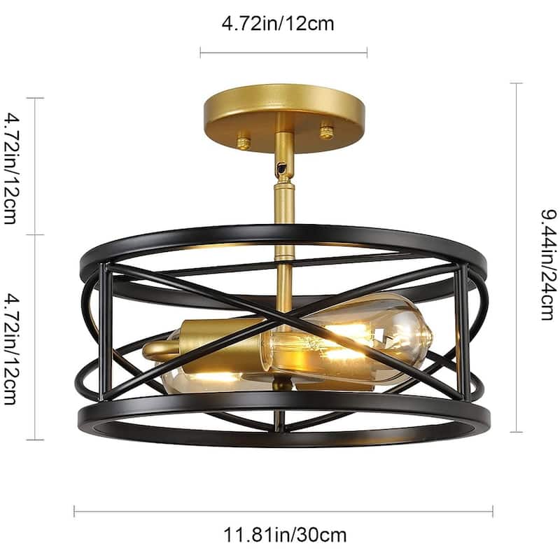 2 lights farmhouse sloped ceiling light fixture drum ceiling lamp