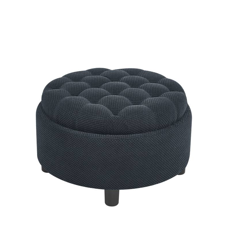 25"Round Storage Ottoman with Tray,ModernTufted Fabric Circle Coffee Table with Storage,Upholstered Ottoman with Removable Top