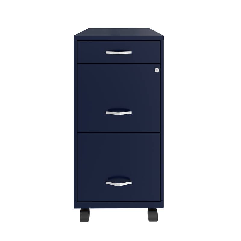 Space Solutions 18" Deep 3 Drawer Mobile Metal File Cabinet, Navy