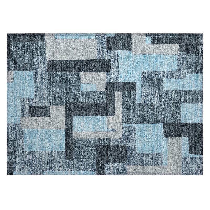 Machine Washable Indoor/ Outdoor Contempoary Blocks Chantille Rug